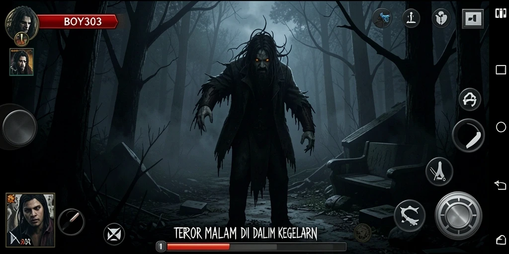 Screenshot gameplay menakutkan di BOY303 dengan suasana kegelapan.