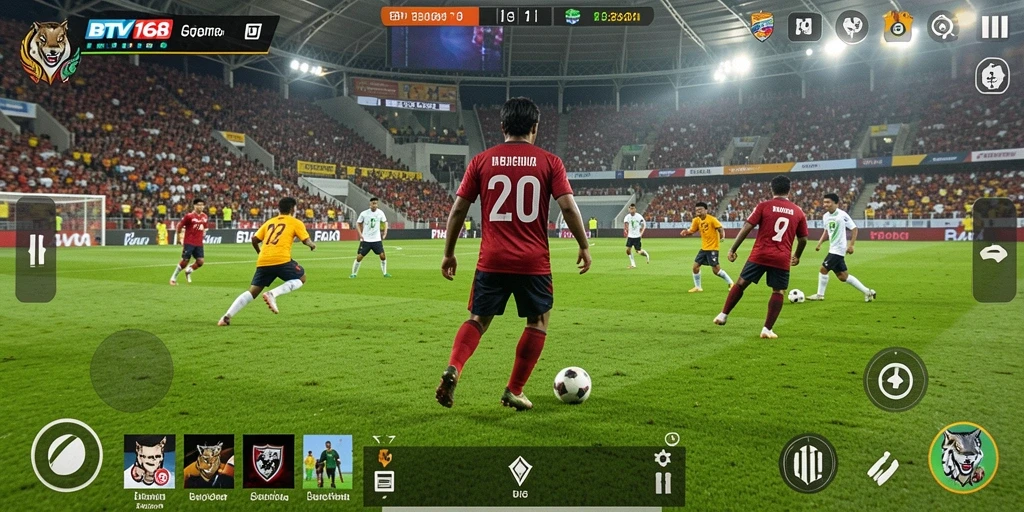 Tampilan gameplay BTV168 yang seru dengan aksi sepak bola yang mendebarkan.