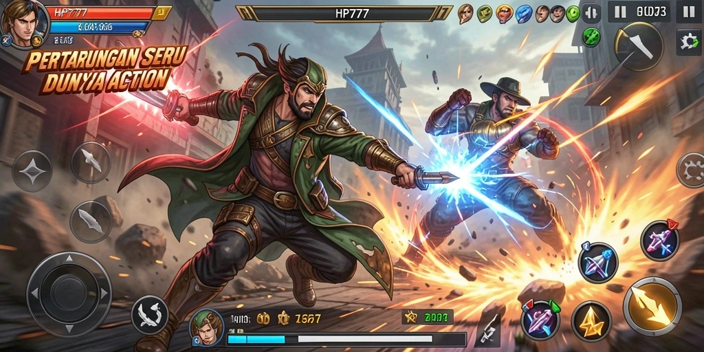 Screenshot menampilkan karakter dalam aksi bertarung intens di HP777.