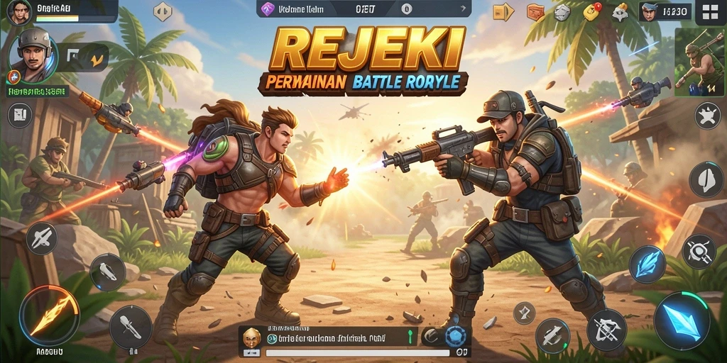 Tampilan gameplay seru di REJEKI mengajak pemain berkompetisi di arena Battle Royale.