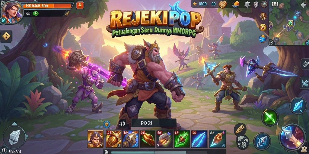 Tangkapan layar utama REJEKIPOP menunjukkan aksi seru gameplay MMORPG.